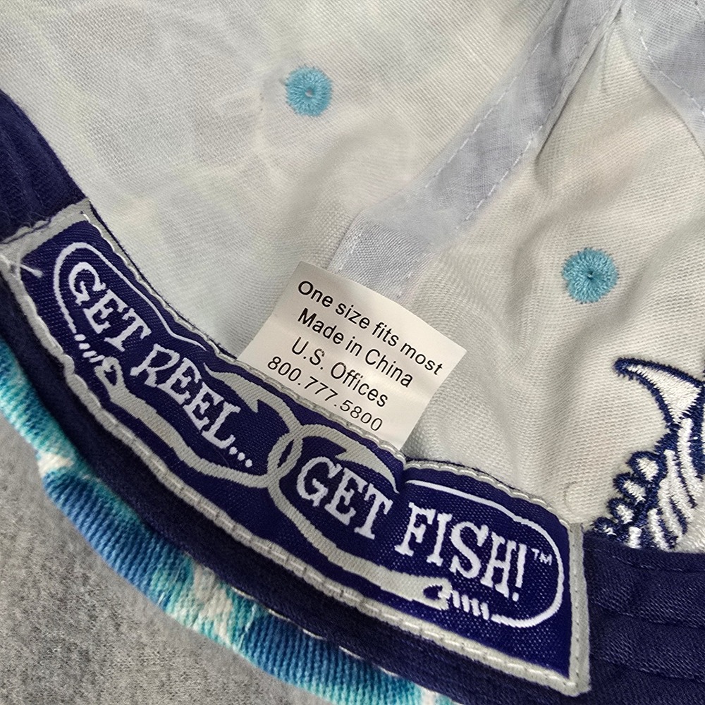 Get Reel Get Fish Blue Water Ripple Print Fish Skeleton Baseball Hat OSFM - Picture 8 of 9